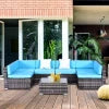 Outsunny 7 Pieces Outdoor Rattan Furniture Set, Patio Wicker Sectional Conversation Sofa Set w/ Cushions & Coffee Table