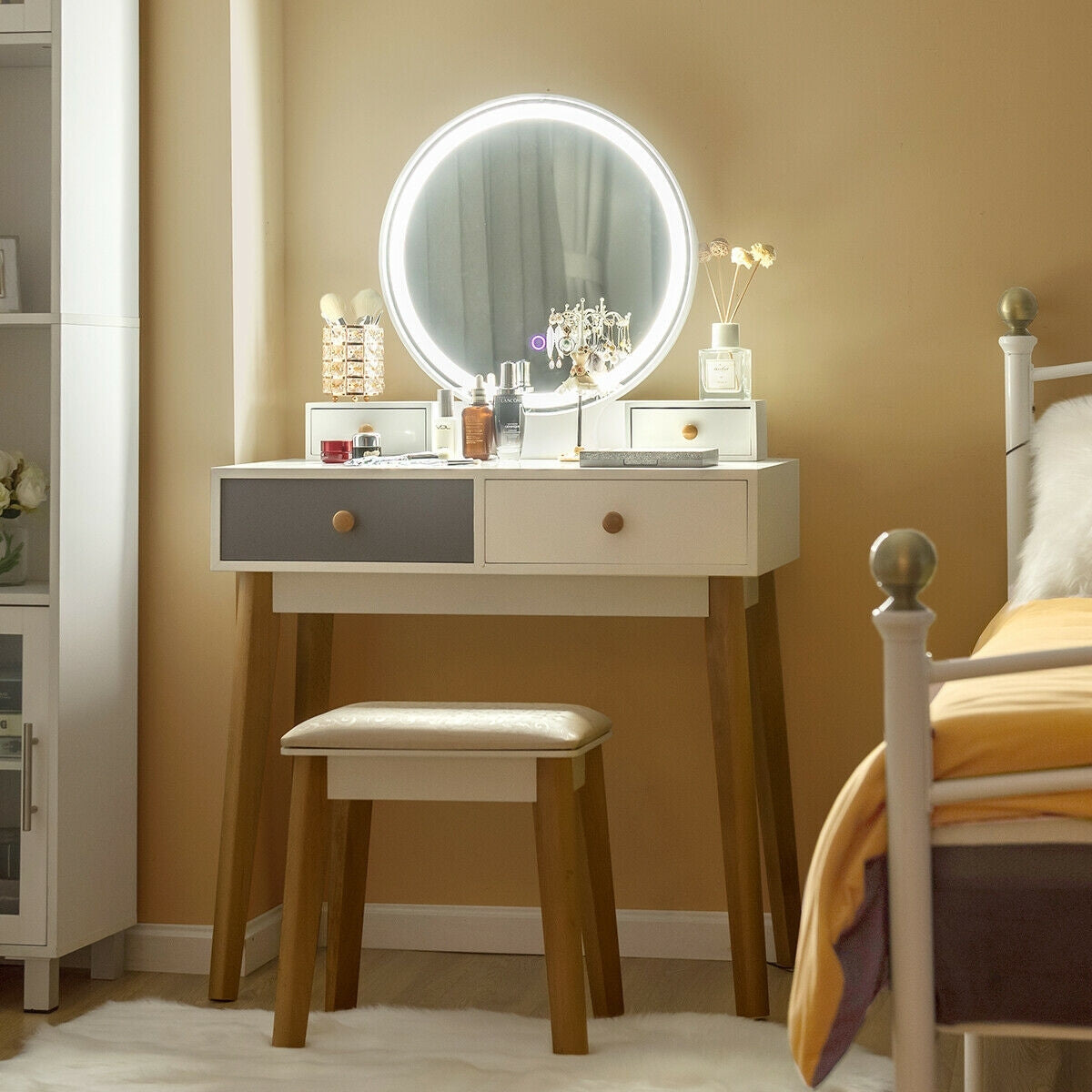 Makeup Dressing Table with 4 Drawers and Lighted Mirror-WhiteÂ