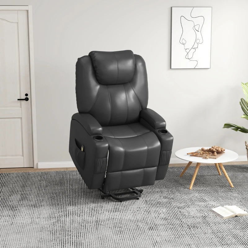 HOMCOM Power Recliner, Electric Lift Chair for Elderly with Footrest, Remote Control, Side Pockets and Cup Holders, Grey