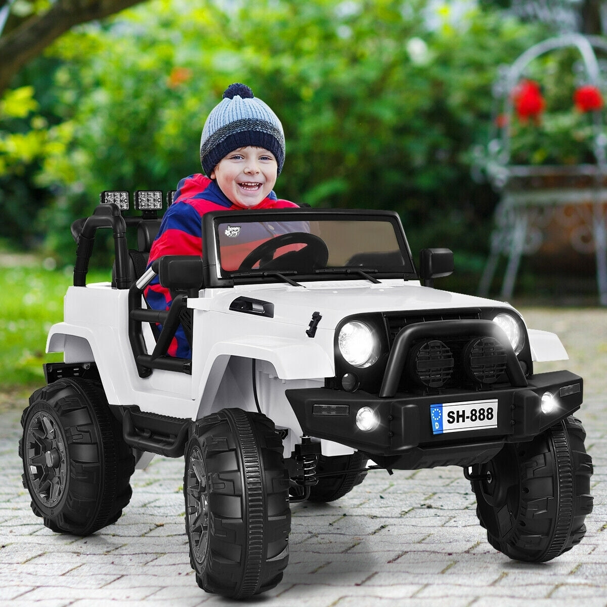 12V Kids Remote Control Riding Truck Car with LED Lights-WhiteÂ
