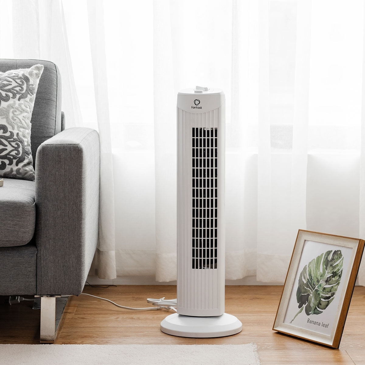 Fantask 35W 28 Inch Quiet Bladeless Oscillating Tower Fan-WhiteÂ