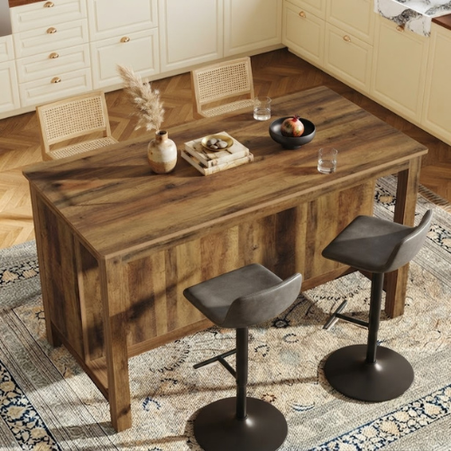 Bar Table 59" Counter Height Pub Table with 3-Tier Storage Shelves for Home Bar Kitchen Dining Room Rustic Brown