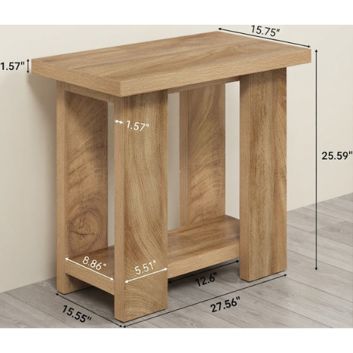 End Table 2-Tier Farmhouse Side Table with Storage Shelves 27.56" Wooden Nightstand for Small Spaces Living Room Bedroom Light Brown