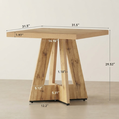 Dining Table 31.5" Square Kitchen Dinner Table for 2-4 People with Thick Engineered Wood Top and Modern Design Brown