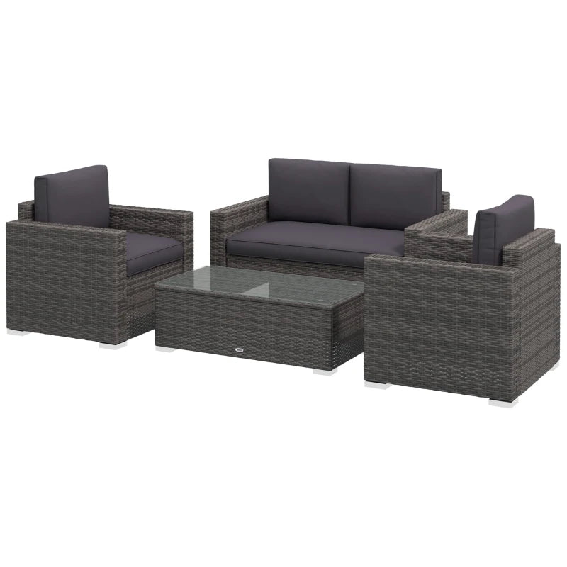 Outsunny Outdoor Furniture with Table, Wicker Furniture with Loveseat and 2 Chair for Garden, Poolside, Grey