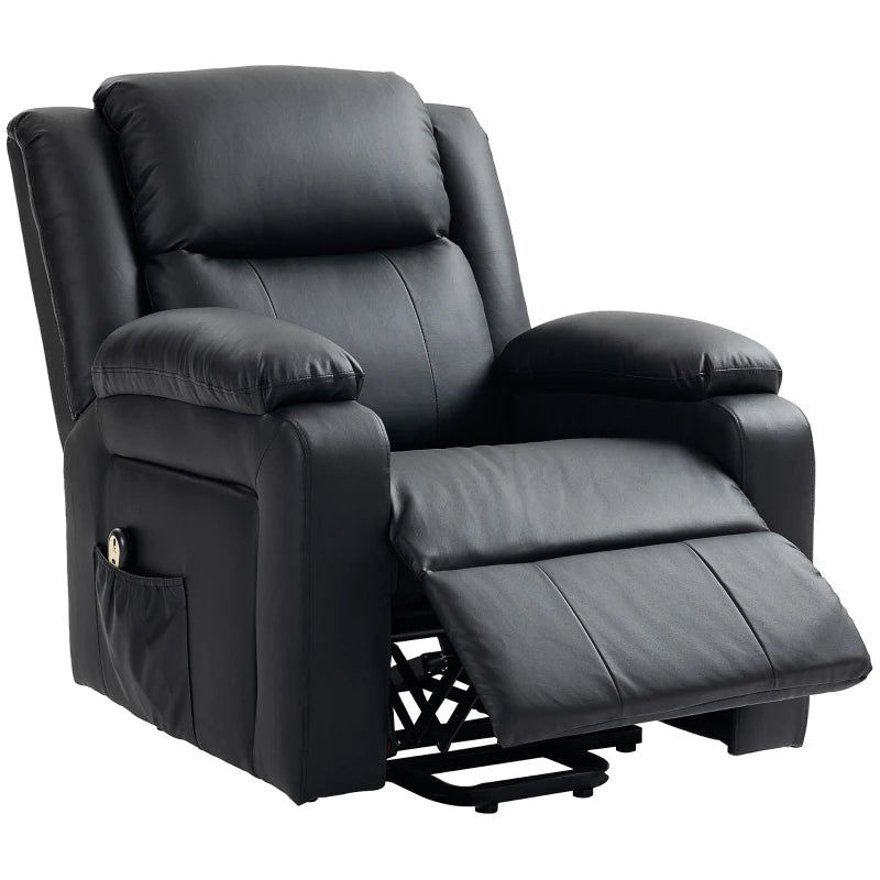 HOMCOM Lift Chair for Seniors, PU Leather Upholstered Electric Recliner Chair with Remote, Side Pockets, Quick Assembly, Black
