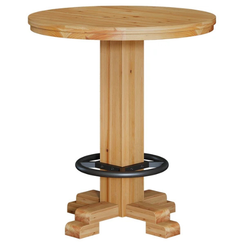 31.5" Round Solid Wood Bar Table, 37.4" High Bistro Cocktail Table with Crossed-Leg Base & Metal Footrest