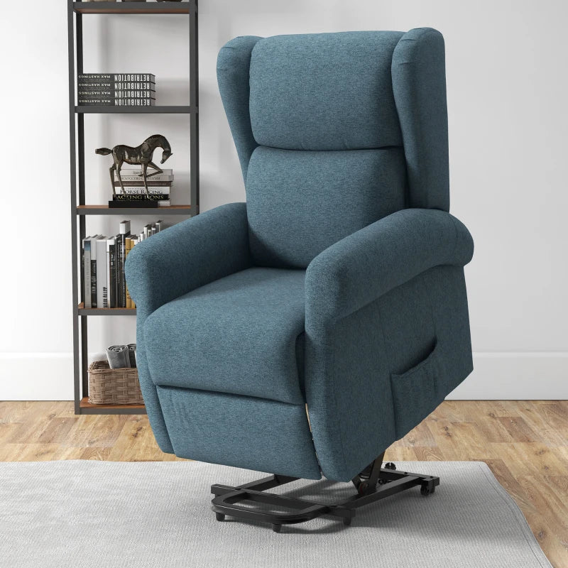 HOMCOM Wingback Lift Chair for Elderly, Power Chair Recliner with Footrest, Remote Control, Side Pockets, Blue