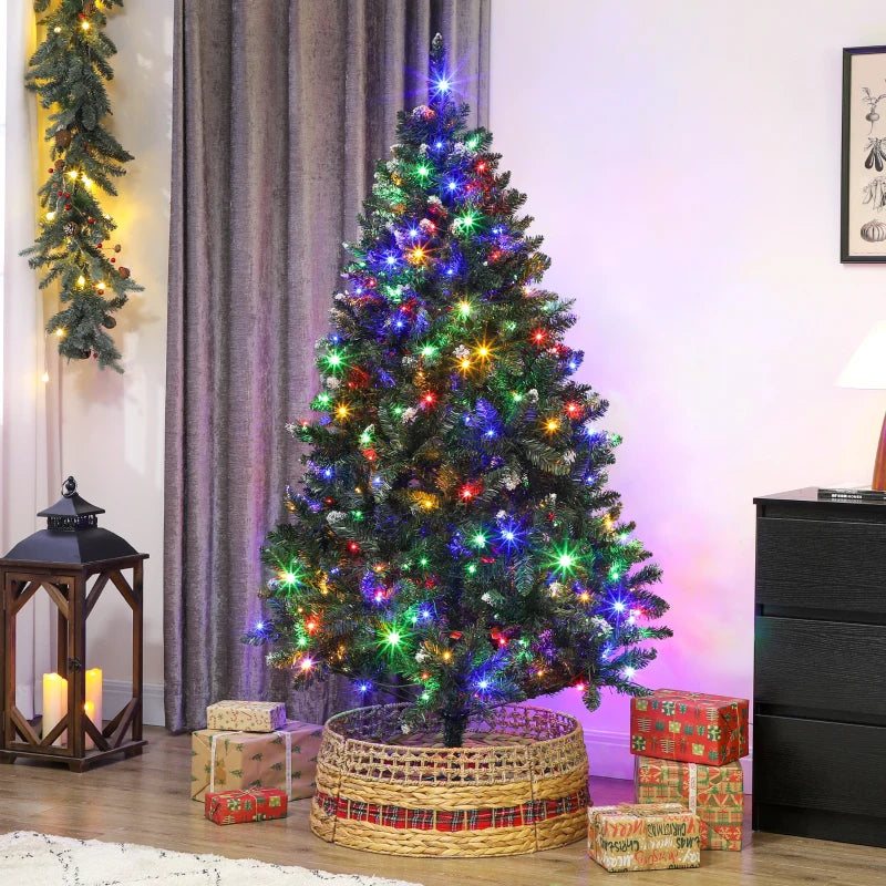 HOMCOM 6ft Frosted Pre-Lit Christmas Tree – Full Spruce with Dual Colour LED Lights, Hinged Design, Easy Assembly