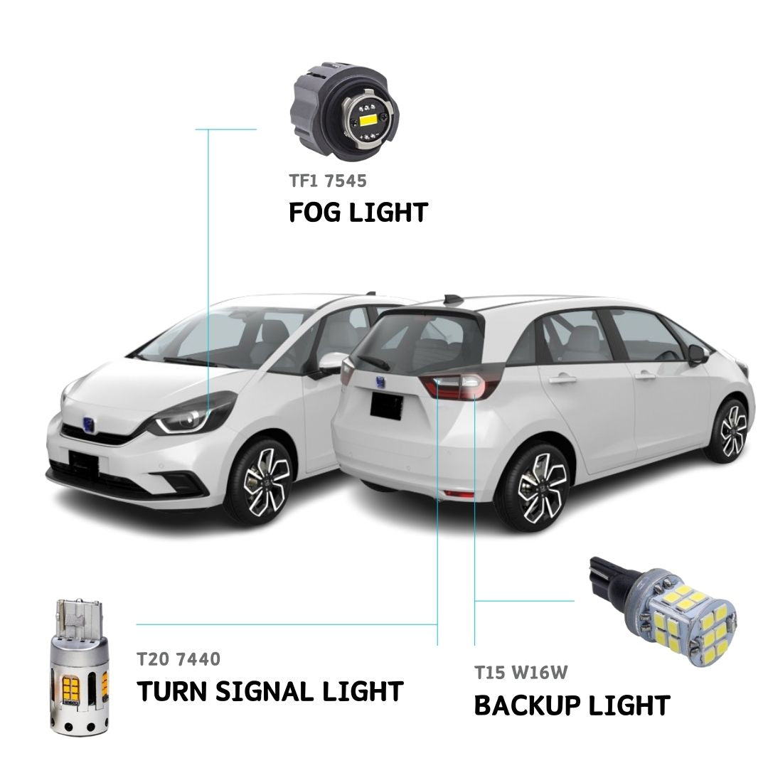 LED Bulb compatible with Honda Fit 2020 2021 2022 2023 2024 LED Turn Signal Light Indicator Light Blinker Light Rear Turn Signal/ Reverse Light Backup Light Tail light/ Fog lights TF1 (White)/ Fog lights TF1 (Yellow)
