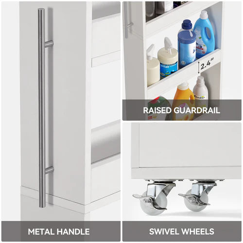 Storage Cart 63" Slim 5-Tier Tall Narrow Mobile Shelf Organizer White