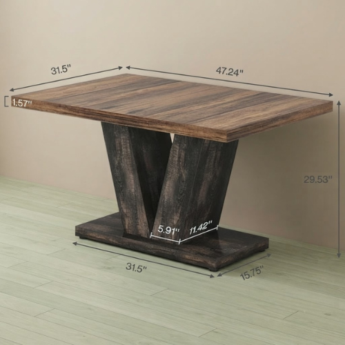 47.25" White & Oak Dining Table, Farmhouse Kitchen Table with Pedestal Base for 4-6 People