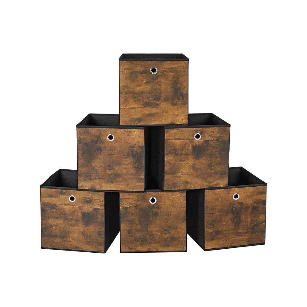 SONGMICS Set of 6 Storage Cubes 11.8 x 11.8 x 11.8 Inches Chestnut Brown