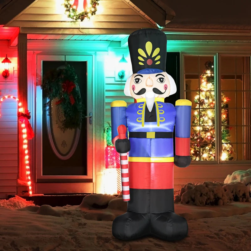 HOMCOM 8FT Inflatable Christmas Nutcracker Soldier with Scepter, Colorful Blow Up Yard Decoration with LED Lights for Indoor & Outdoor Display