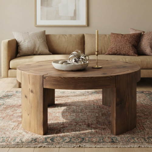 Coffee Table 31.5" Round Solid Wood Center Cocktail Tea Table Rustic Brown