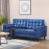 HOMCOM Mid-Century Sofa, Couch with Button-Tufted Back Cushion, Velvet Feel Fabric Upholstery, 2 Cylindrical Pillows and Rubber Wood Legs, Dark Blue