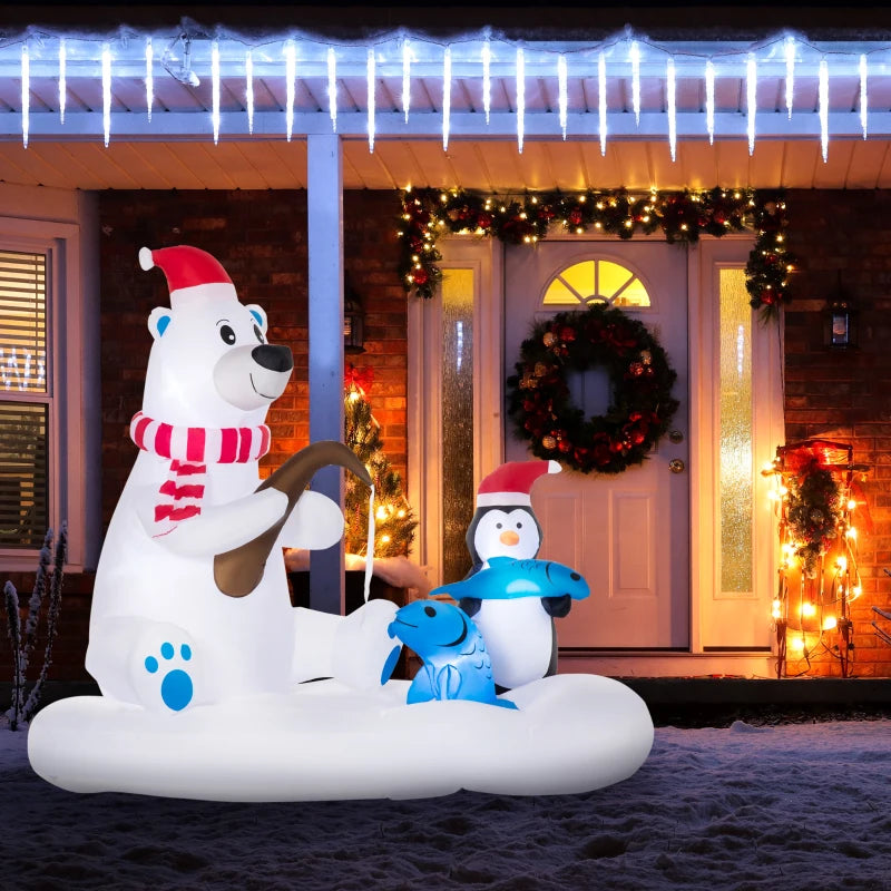Outsunny 6ft Inflatable Christmas Polar Bear & Penguin with Santa Hat – Outdoor LED Yard Display, Blow-Up Holiday Decoration