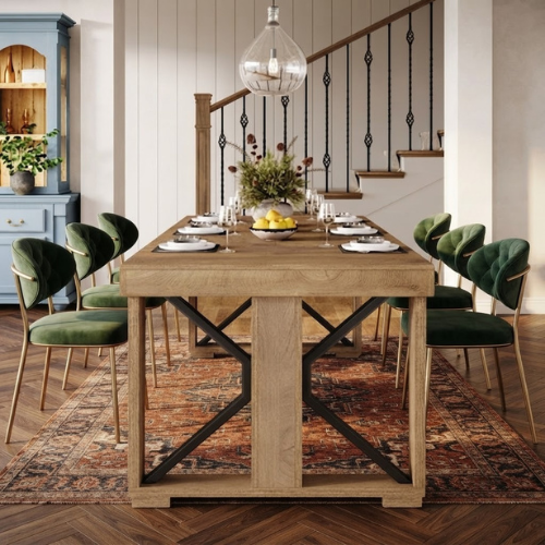 70.8" Dining Table, Rectangular Kitchen Dinner Table for 6–8 People, Farmhouse Wood Finish Brown