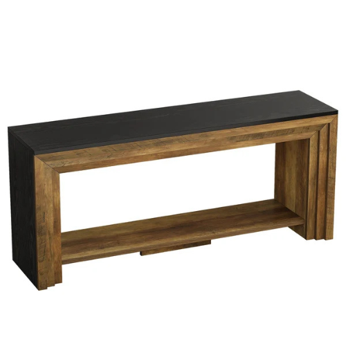 70.9" Farmhouse Console Table, Rustic Entryway Sofa Table with Bottom Storage Shelf, Brown & Black