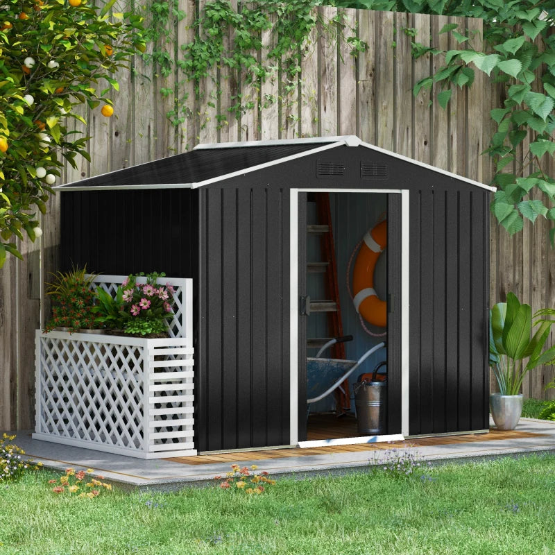 Outsunny 8' x 6' Outdoor Storage Shed, Metal Garden Tool Storage House with Lockable Sliding Doors and Vents for Backyard Patio Lawn, Charcoal Grey
