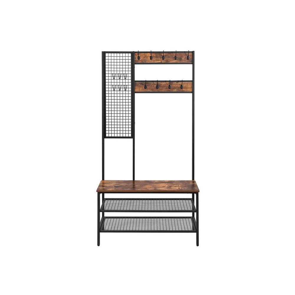 VASAGLE Industrial Coat Rack Shoe Bench with Grid Wall