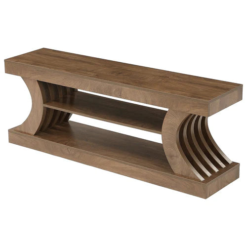 TV Stand 63" Entertainment Center with 3-Tier Storage Shelf for TVs up to 75" with Curved Side Supports and Open Shelves Brown
