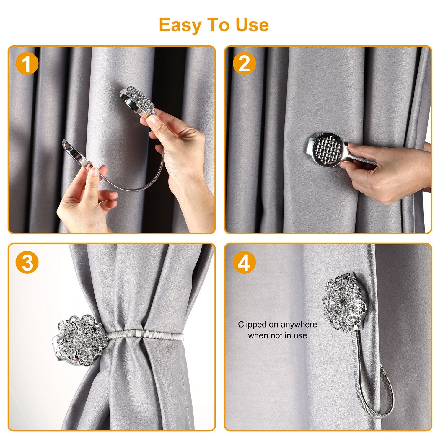 2 Packs Magnetic Curtain Tiebacks Extendable Floral Drape Holder Decorative Window Hangings Clip for Living Room Restaurant Apartment