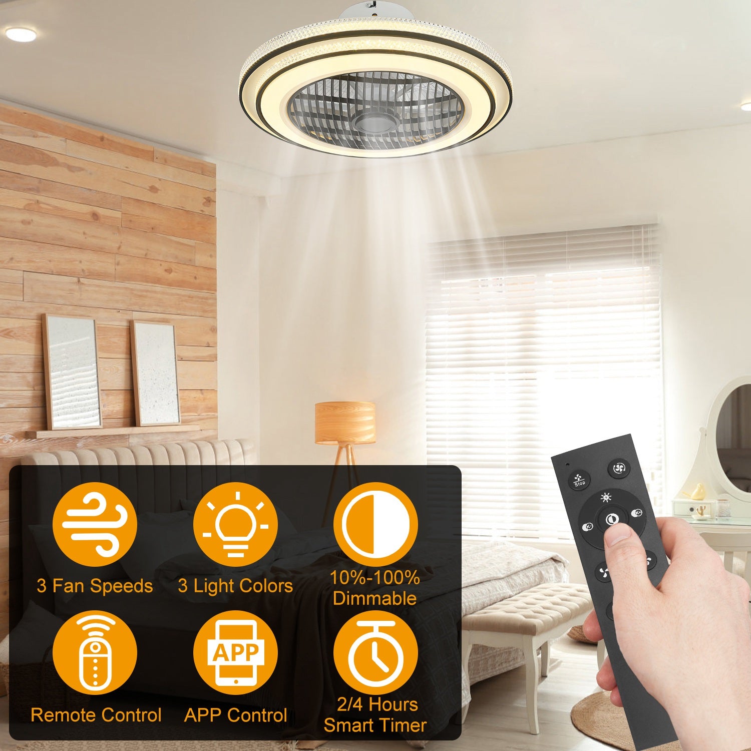 20.5in Ceiling Fan with Light Round Pendant Fan Lamp 30W LED Ceiling Fan with 3-Fan Speed Remote Control Timer APP Control