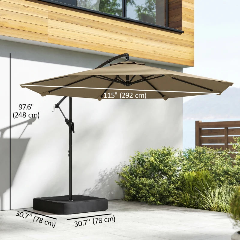 9.6 ft Offset Patio Umbrella with Sandbag, Garden Hanging Banana Cantilever Parasol with 360° Rotation, Khaki