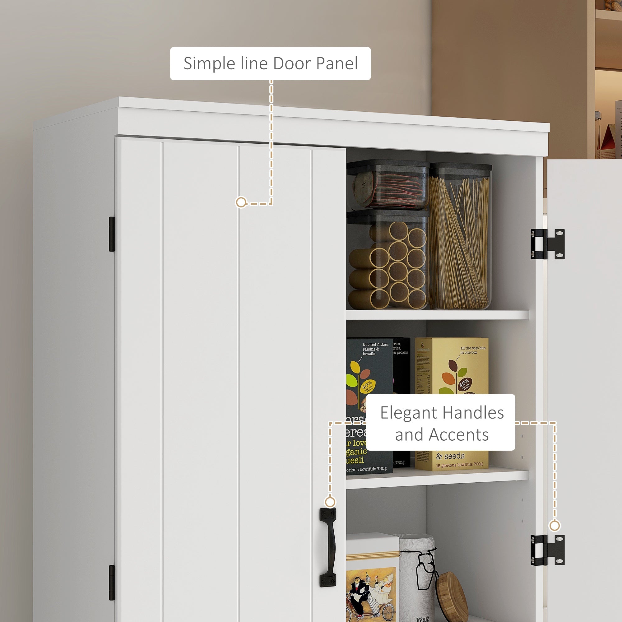 HOMCOM 70" 4-Door Kitchen Pantry Freestanding Storage Cabinet Cupboard Adjustable Shelves White