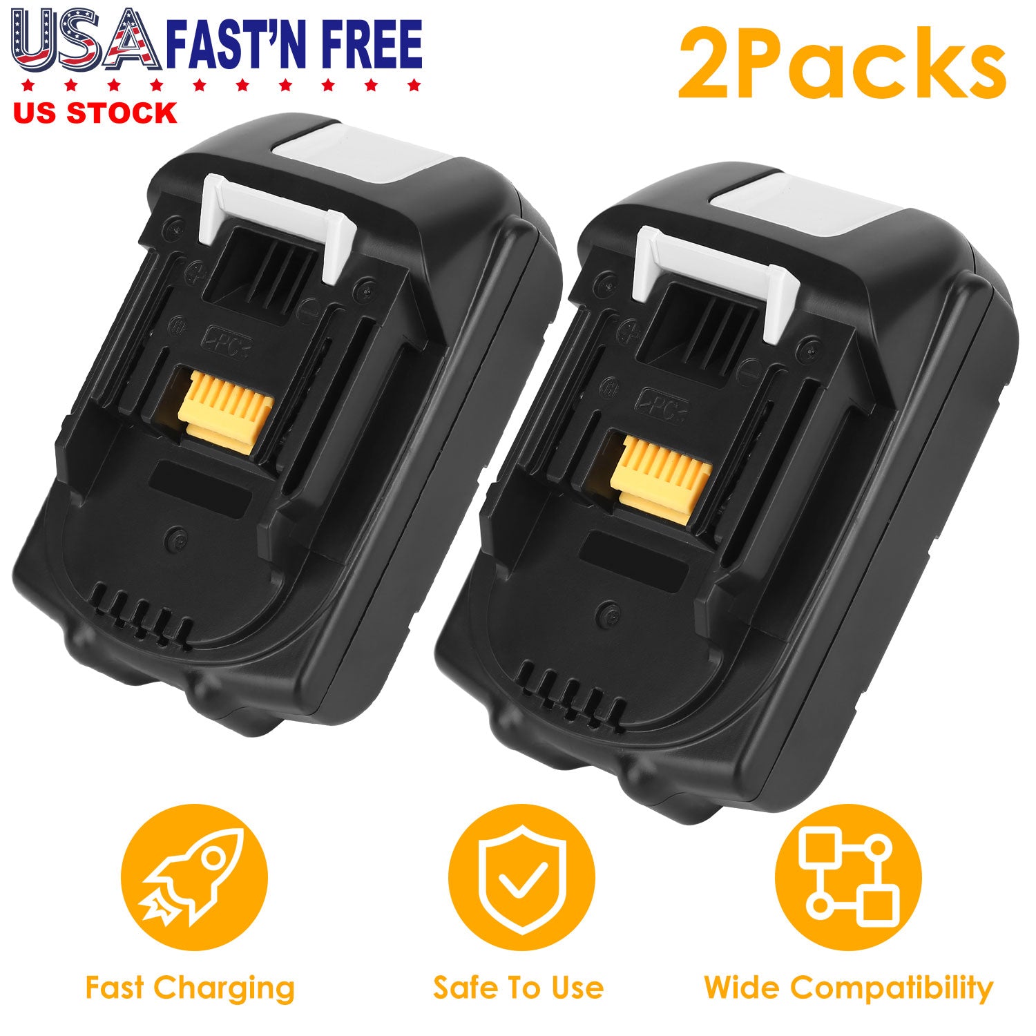 2Packs 18V Li-ion Power Tool Battery Replacement Fit for Makita 194205-3 194309-1 BL1830 BL1815 LXT400