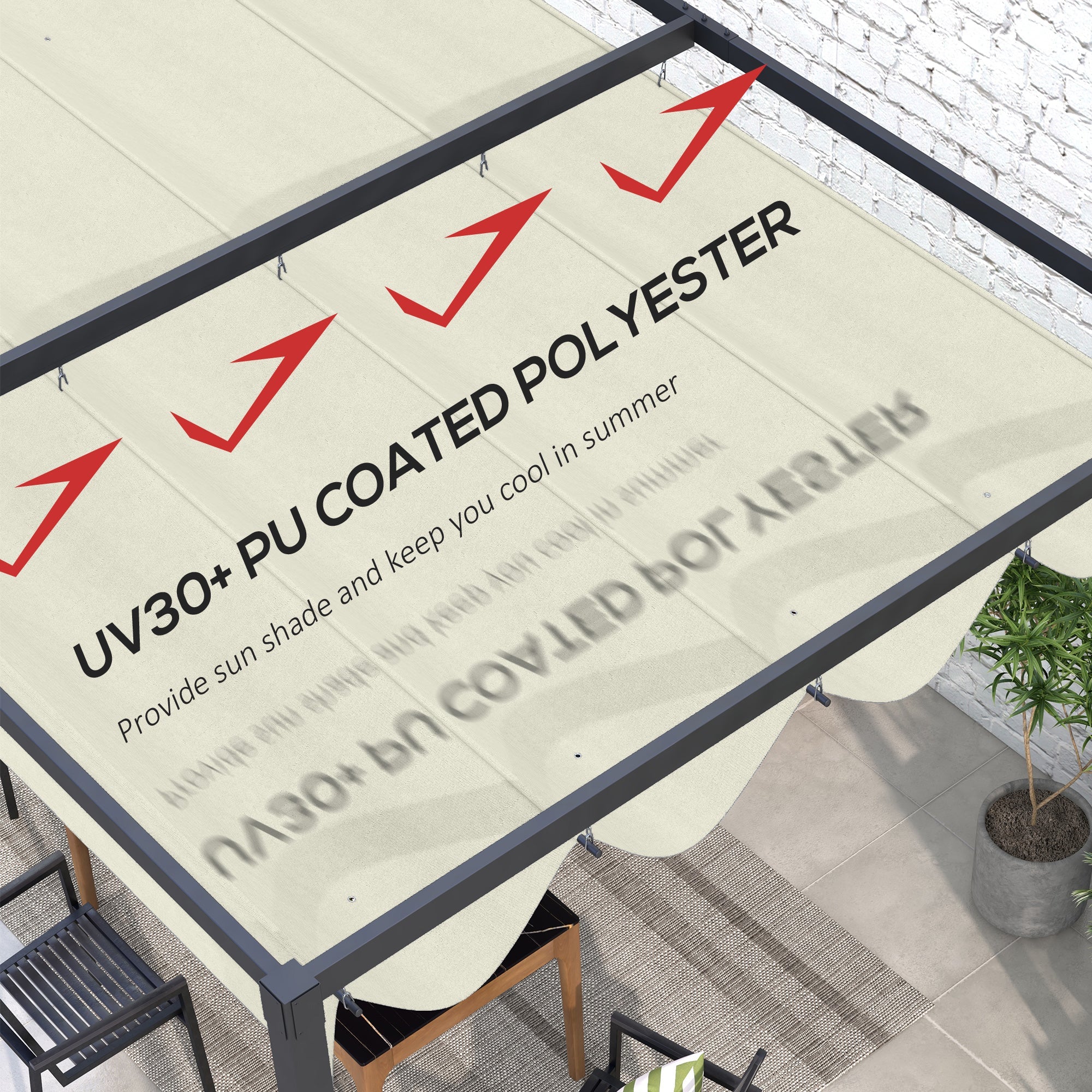 Outsunny Pergola Canopy, Retractable Sun Shade Cover for 9.8' x 7.1' Pergola, UV30+ Protected, Cream White