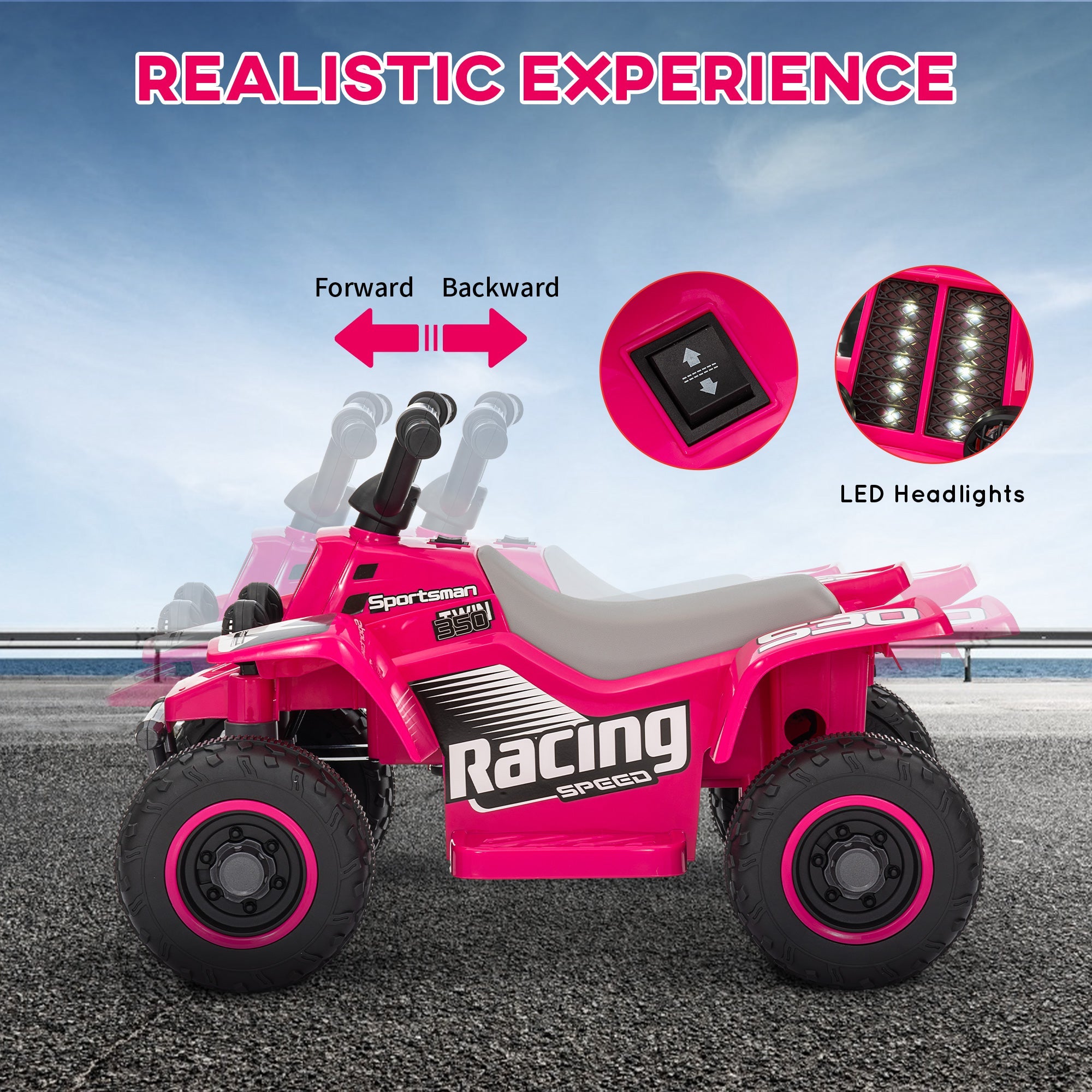 Qaba 6V Kids ATV Quad, 4 Wheeler Battery Powered Electric Ride on Car w/ Lights, Forward Backward, for 3-6 Years, Pink