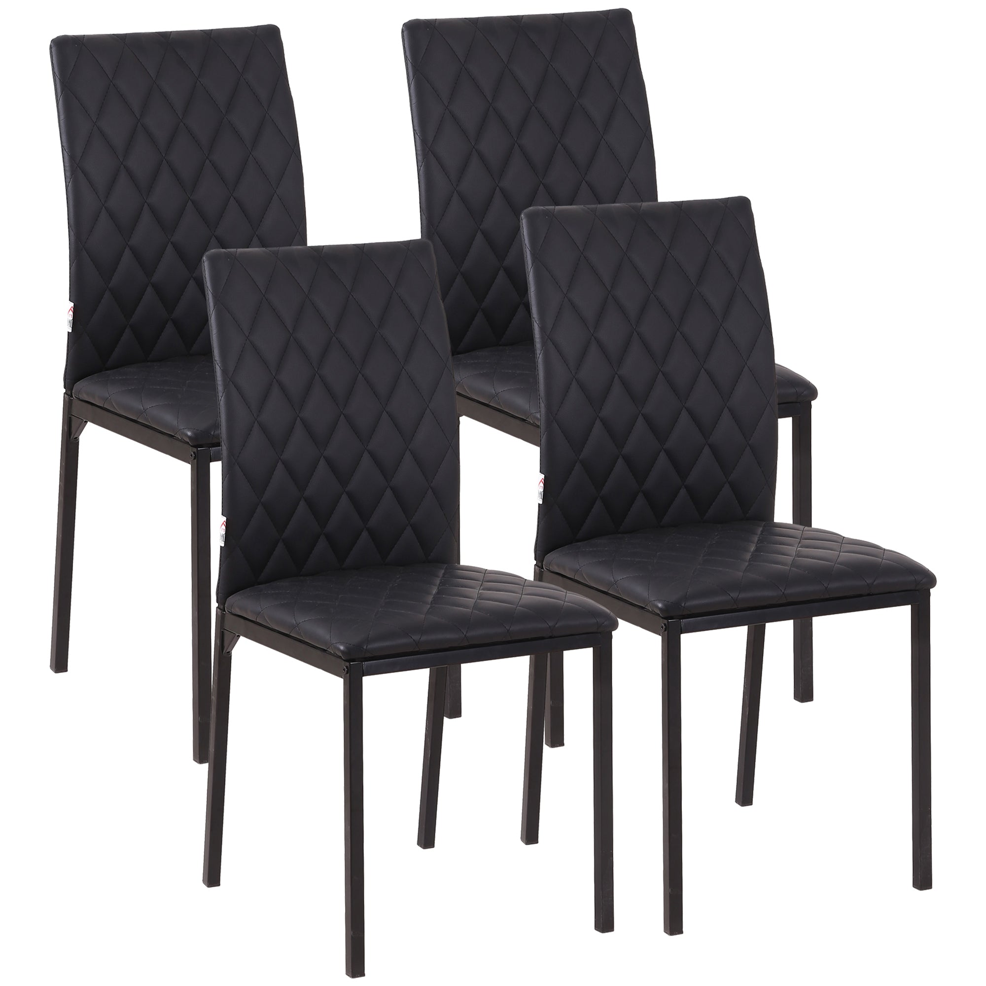 HOMCOM Set of 4 Black Modern Dining Chairs Upholstered Faux Leather with Metal Legs for Kitchen