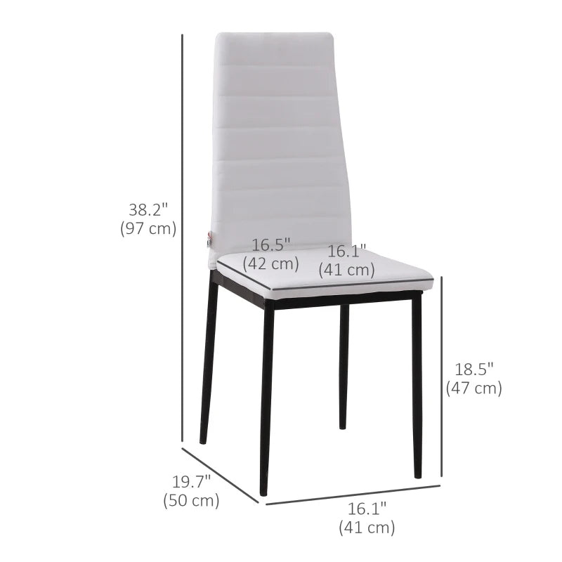 High Back Dining Chairs, Modern Upholstered Linen Fabric Accent Chairs with Metal Legs for Kitchen, Set of 4, White