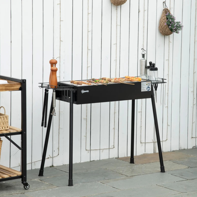 Portable BBQ Grill, Charcoal Grill with Side Seasoning Baskets, Hooks and Nets for Outdoor, Picnic, Camping, Black
