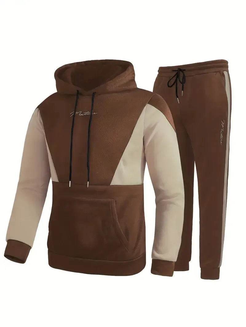 Casual Classic Plaid Long Sleeve Sweatshirt Hoodie set Suit men
