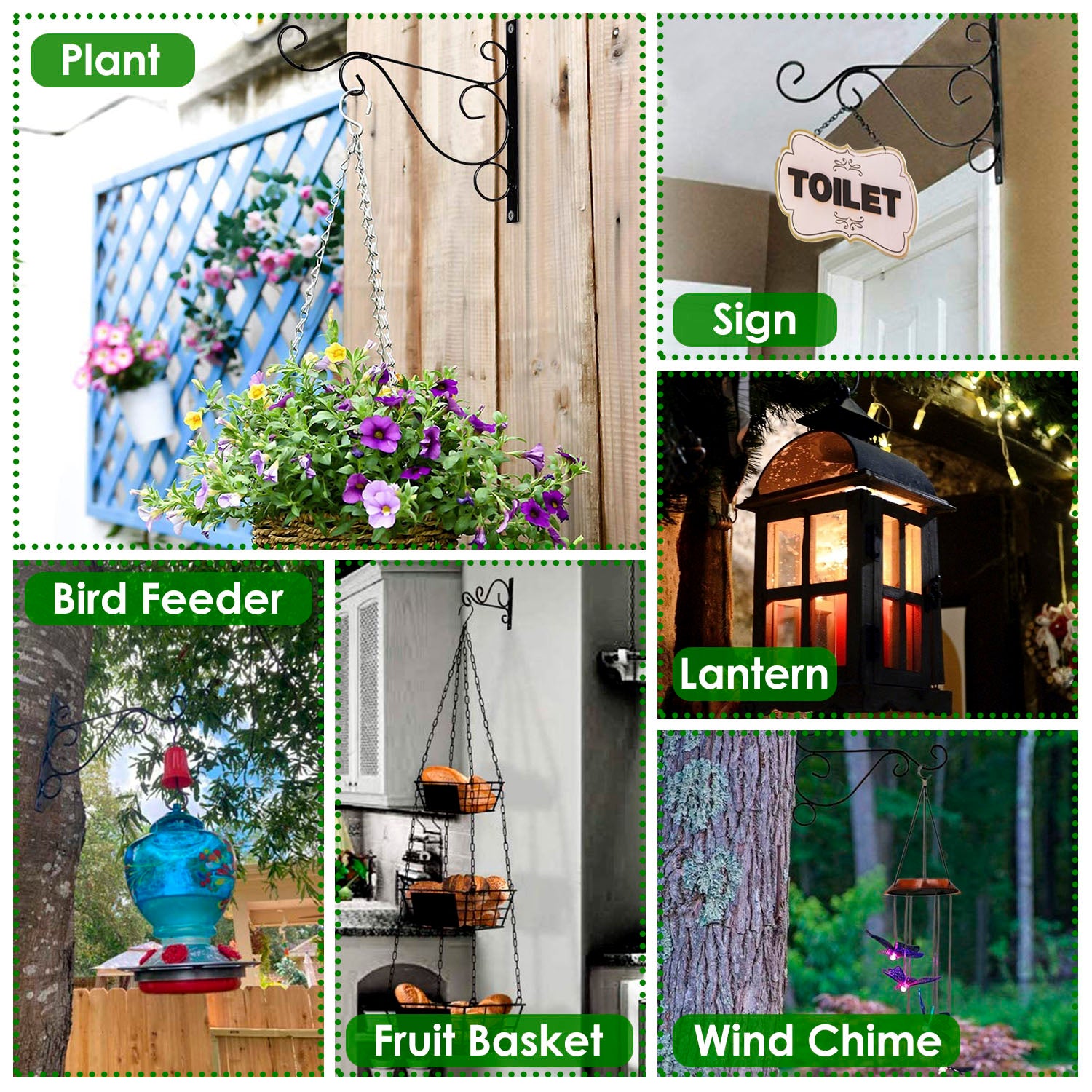 2Pcs Iron Plant Hanging Bracket Plant Hanger Wall Hooks For Bird Feeder Lanterns Wind Chimes