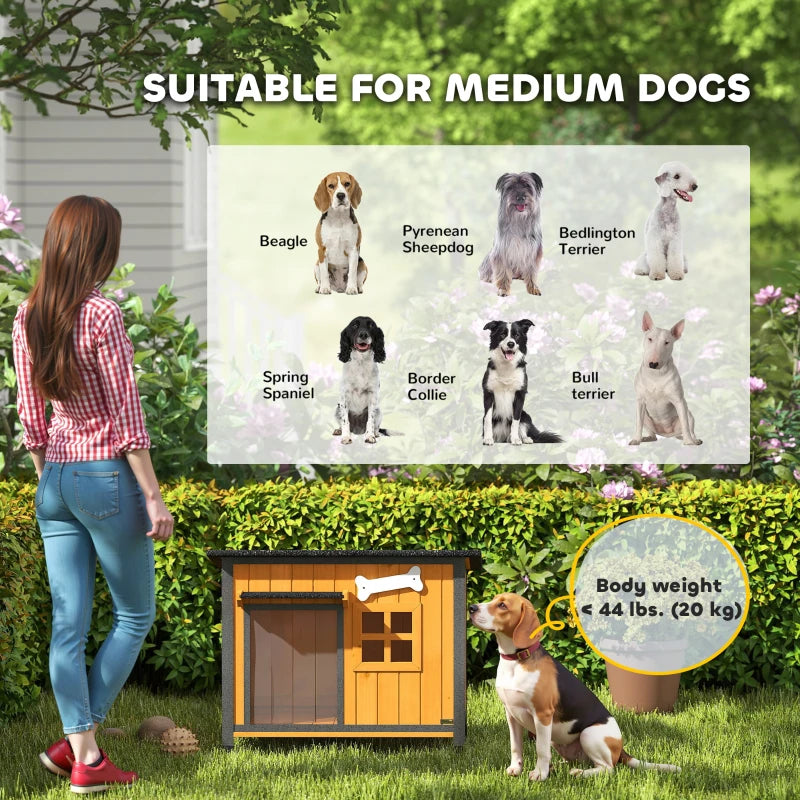 Outdoor Dog House with Anti-Chewing Steel Frame, Openable Roof, Removable Floor, Door Curtain, Yellow