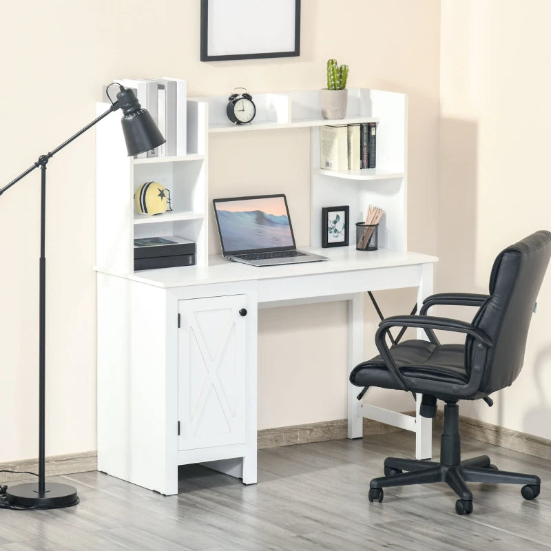 Computer Desk with Storage, 47 Inch Farmhouse Home Office Desk with Open Shelves and 2-Tier Cabinet, White