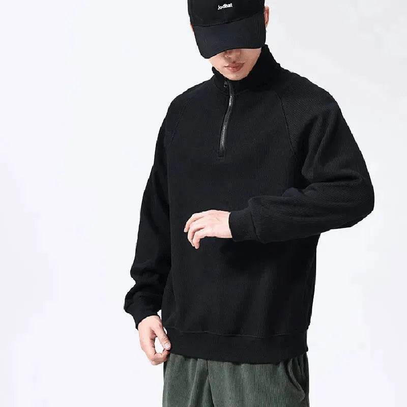 Autumn Winter half zip Stand-collar Fleece Sweatshirt Pullover tops for men