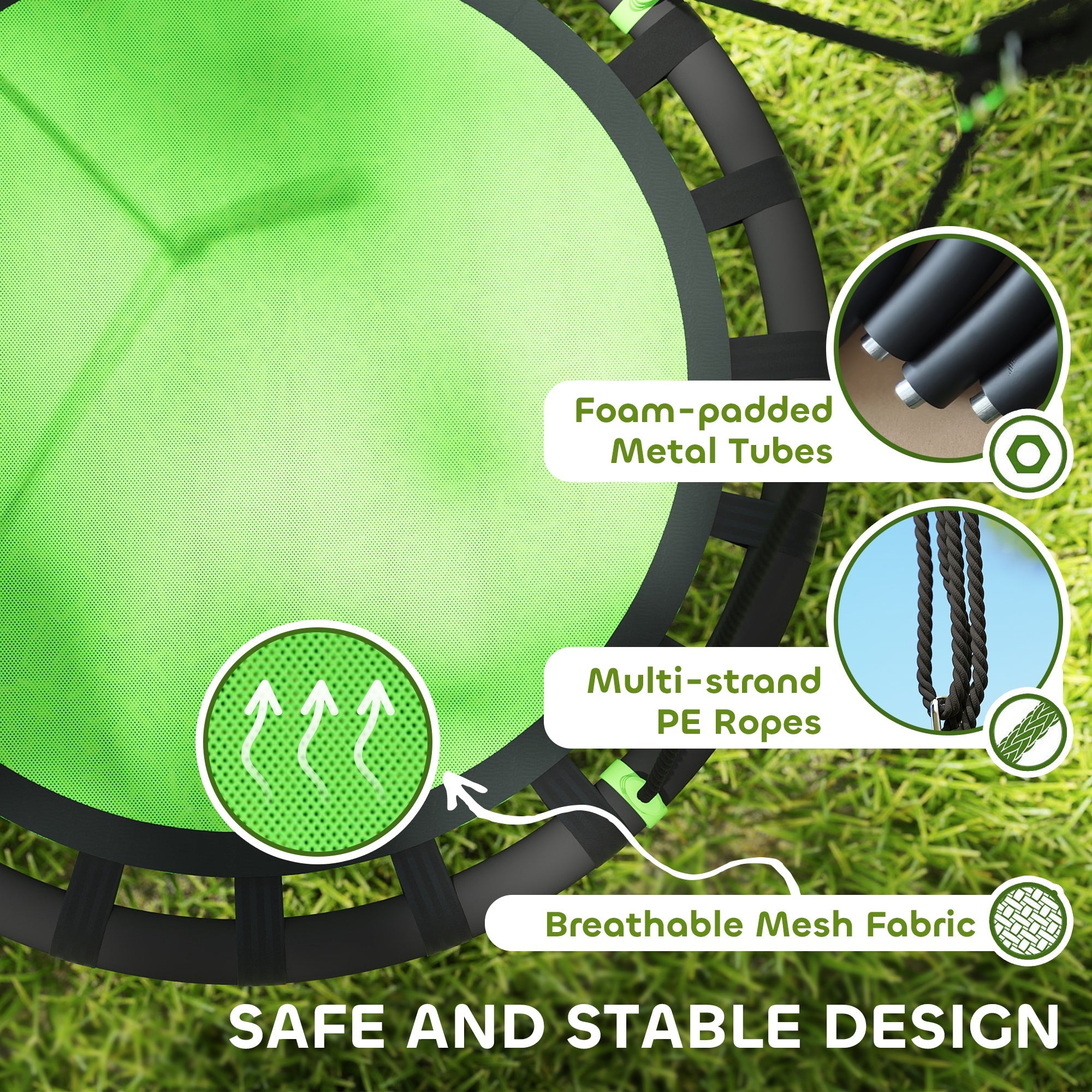 Qaba 39 inch Saucer Tree Swing Set for Kids with Adjustable Hanging Ropes for Outdoor, Backyard, Green