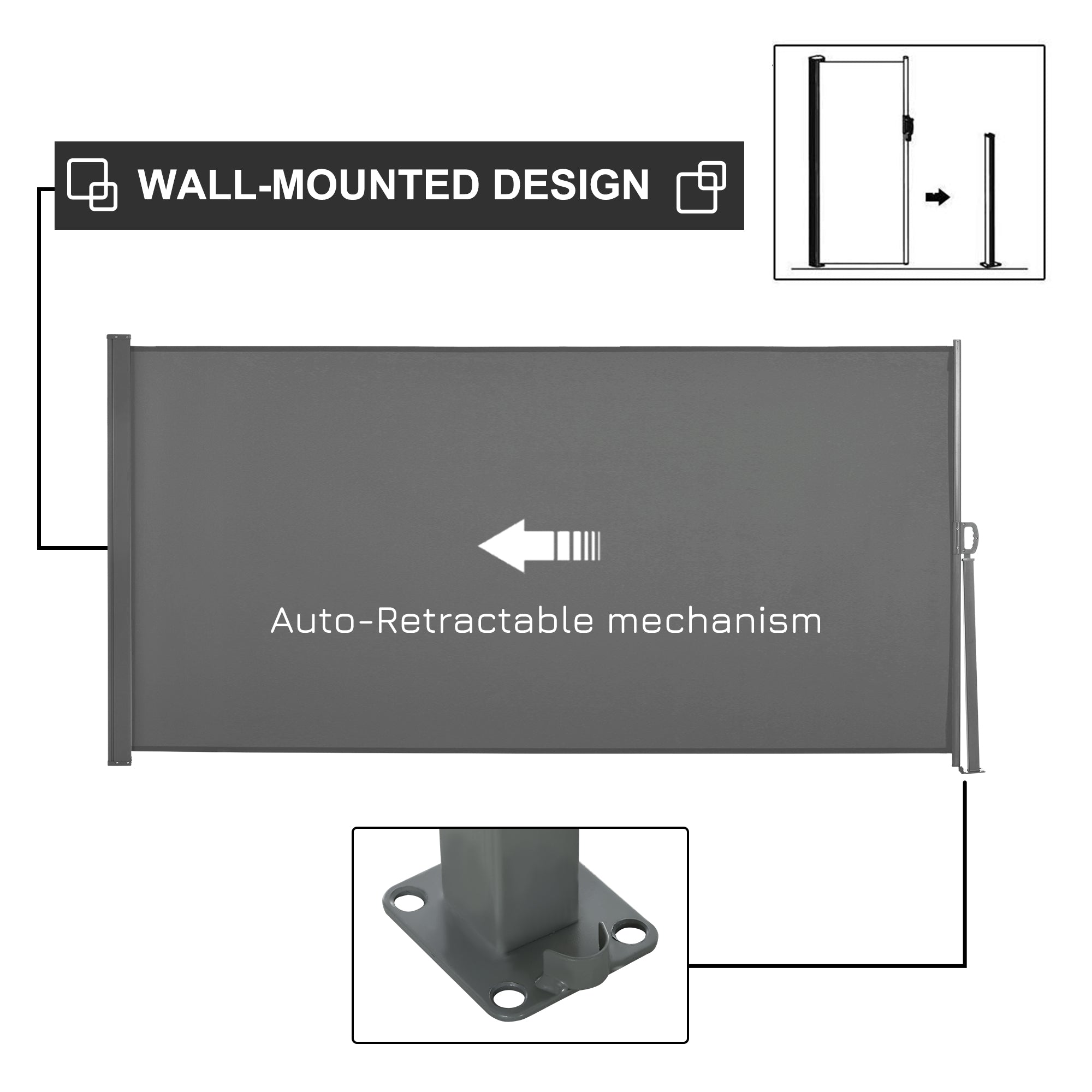 Outsunny Retractable Side Awning 118" x 63" UV Wind Resistant Outdoor Privacy Screen Folding Patio Light Grey