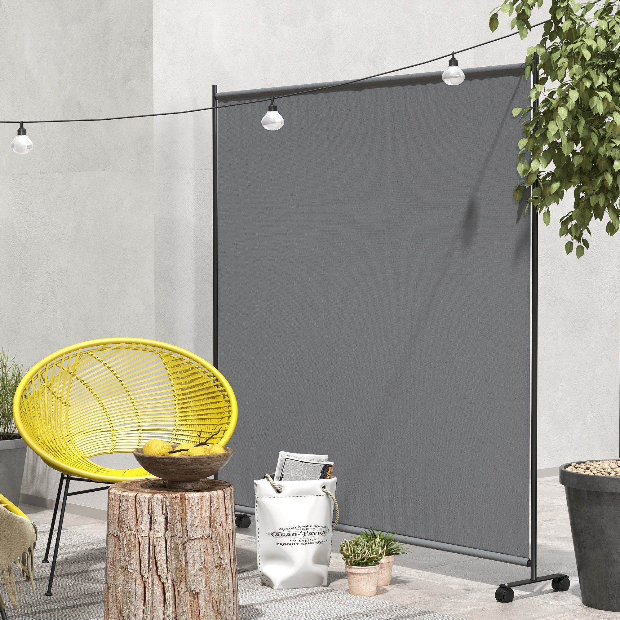 Outsunny 6ft Patio Privacy Screen, Weather-Resistant Room Divider with Wheels for Yard, Pool & Spa Areas