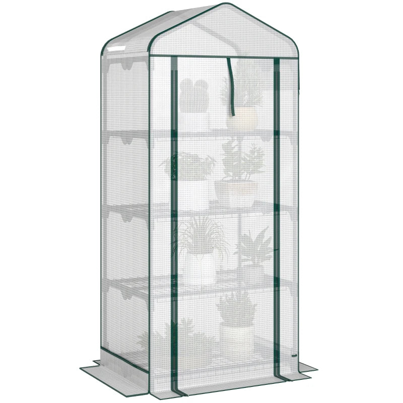 Mini Greenhouse with Screen Roof, Portable Small Greenhouse with Roll-Up Zipper Door, 27.6" x 19.7" x 62.2", White