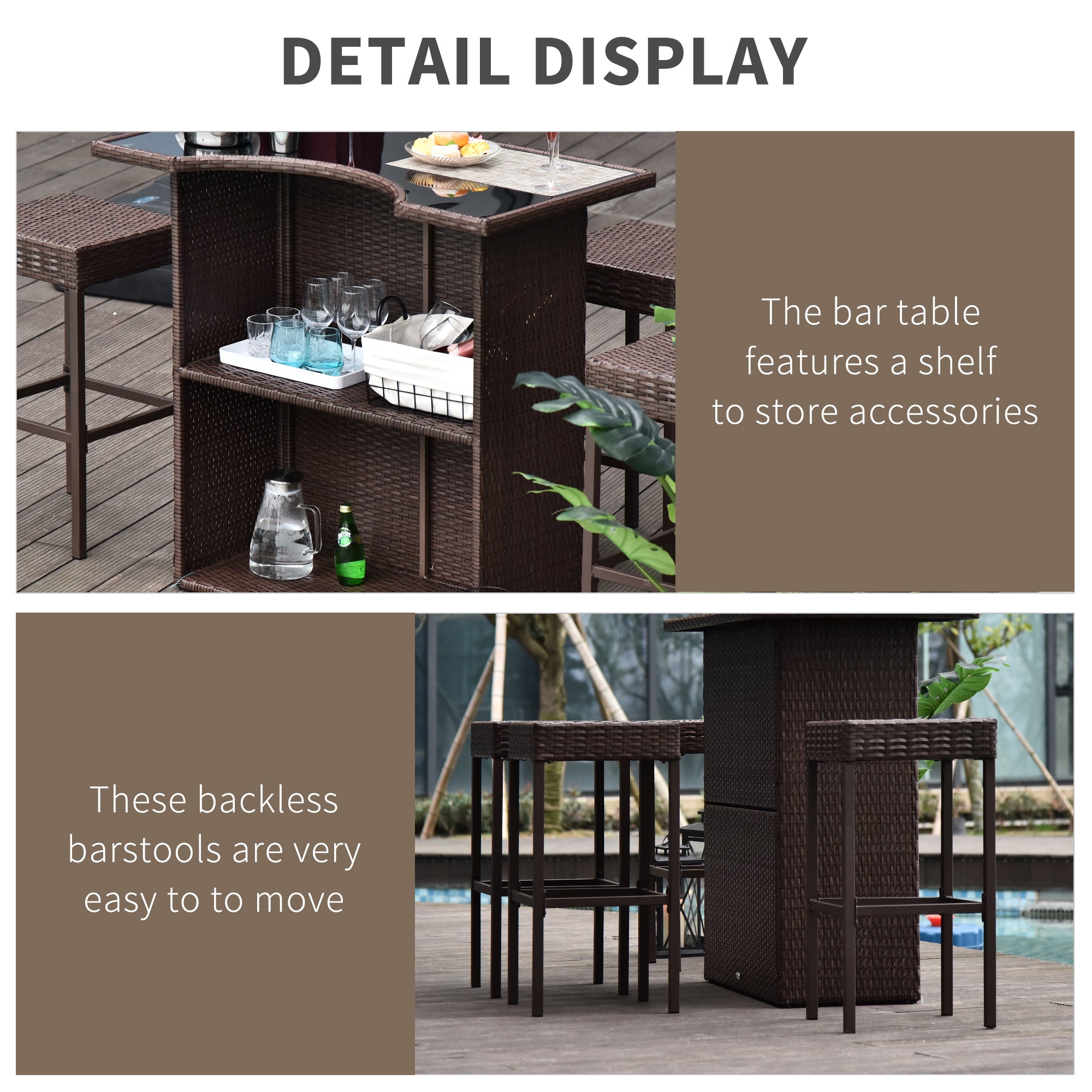 Outsunny Patio Bar Set 5PC Rattan Bistro Set Garden Wicker Barstool and Table Outdoor Dinning Set Dark Brown