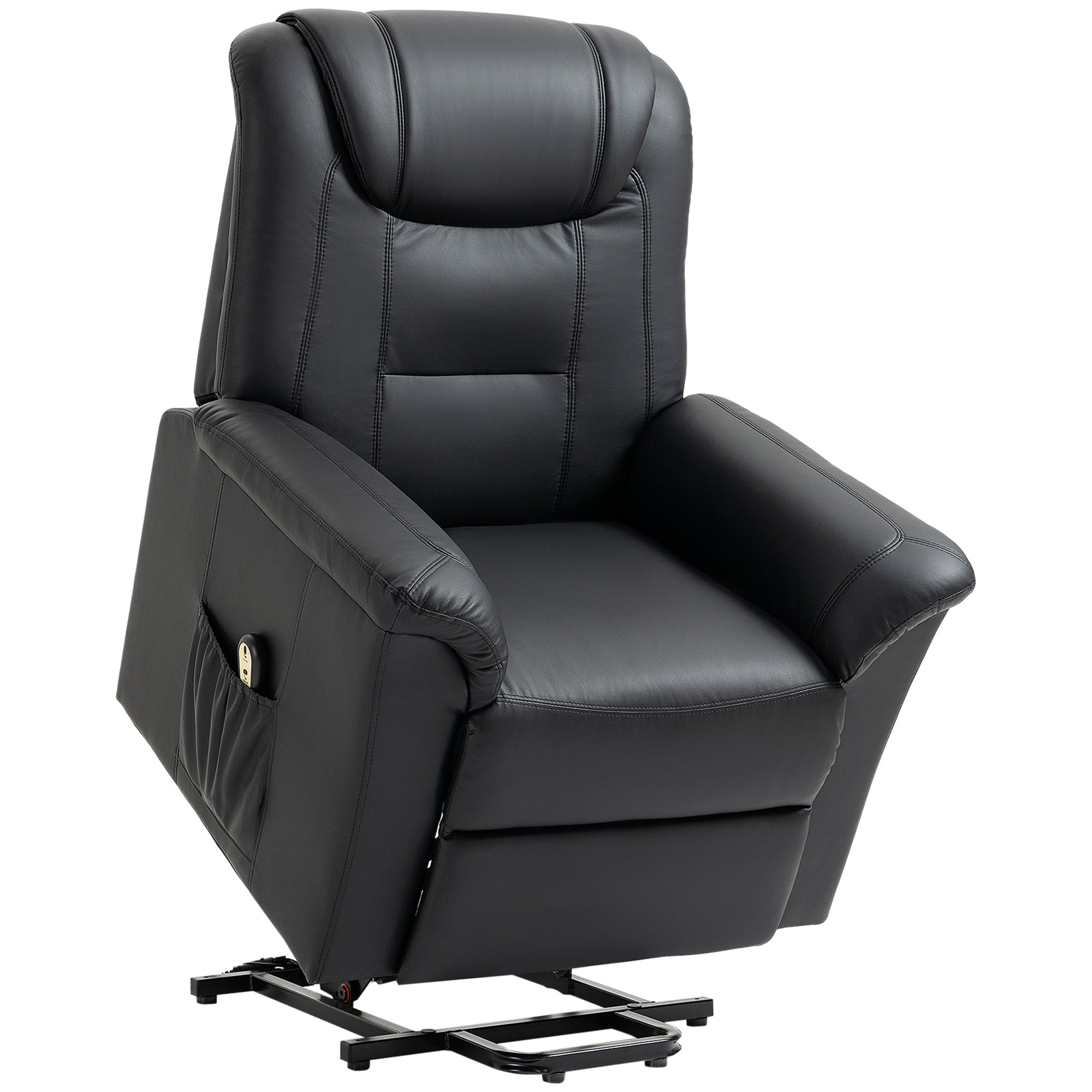 HOMCOM Electric Power Lift Recliner for Seniors PU Leather Sofa with Footrest Remote Black Living Room