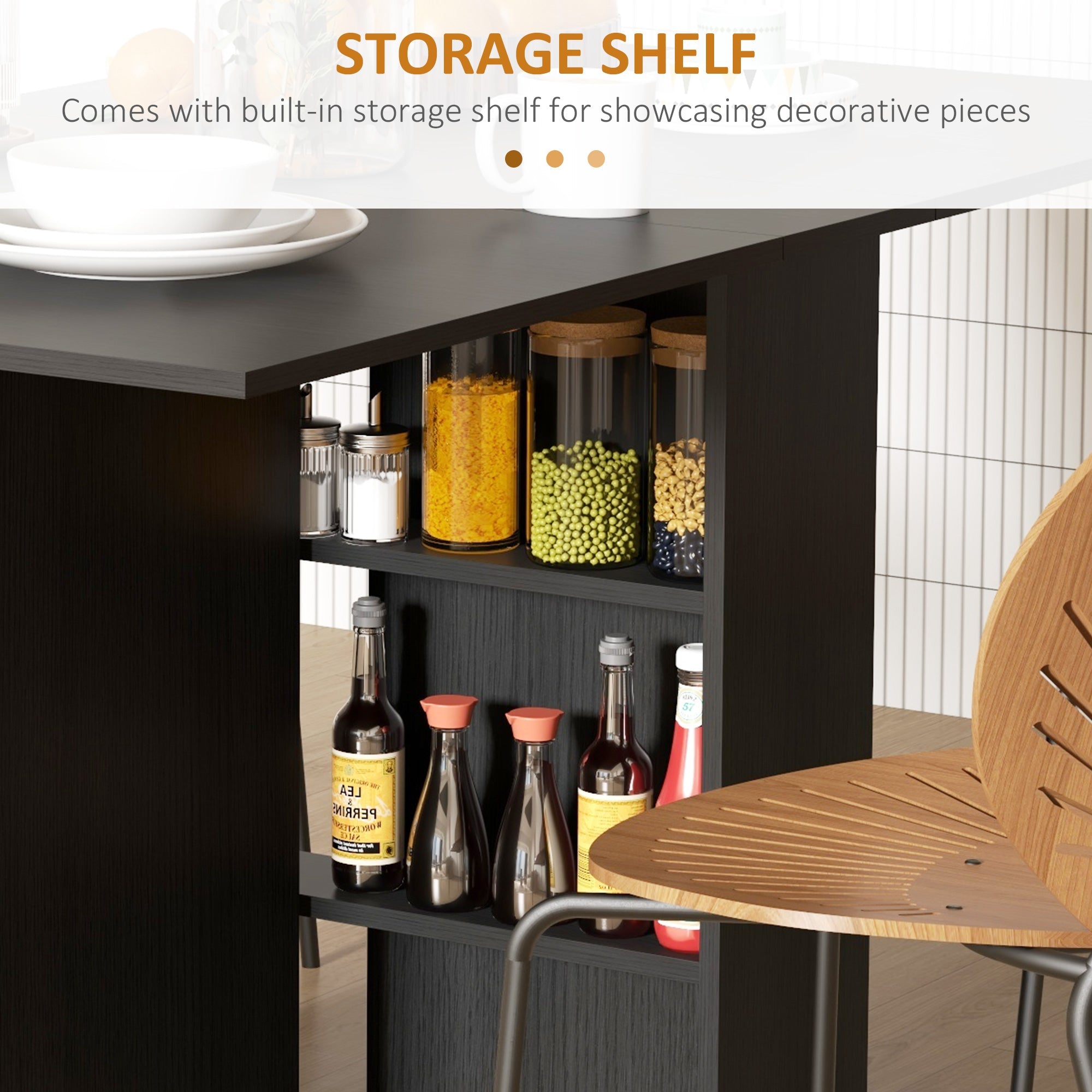 HOMCOM Foldable Dining Table with Storage Shelves Drop Leaf Rolling Wheel for Small Spaces