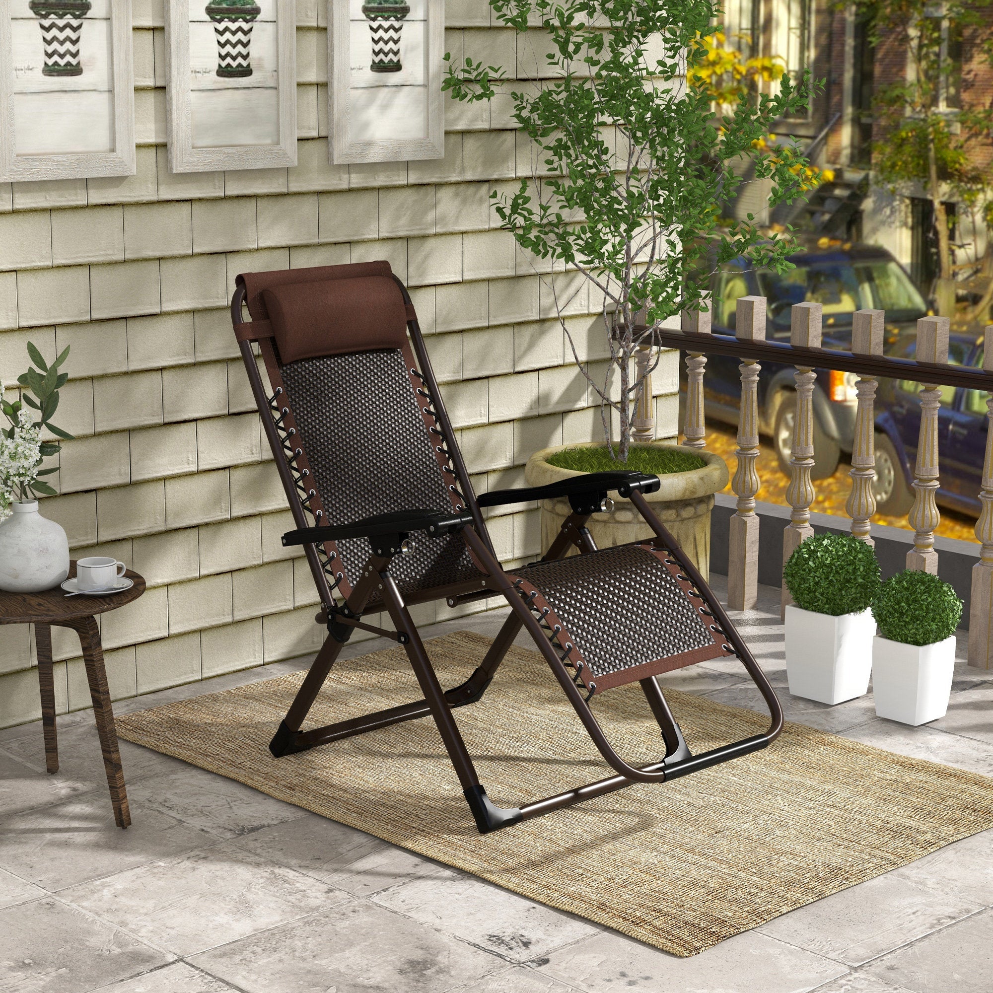 Outsunny Outdoor Zero Gravity Reclining Chair Folding PE Rattan Patio Lounge with Back Headrest Footrest Brown
