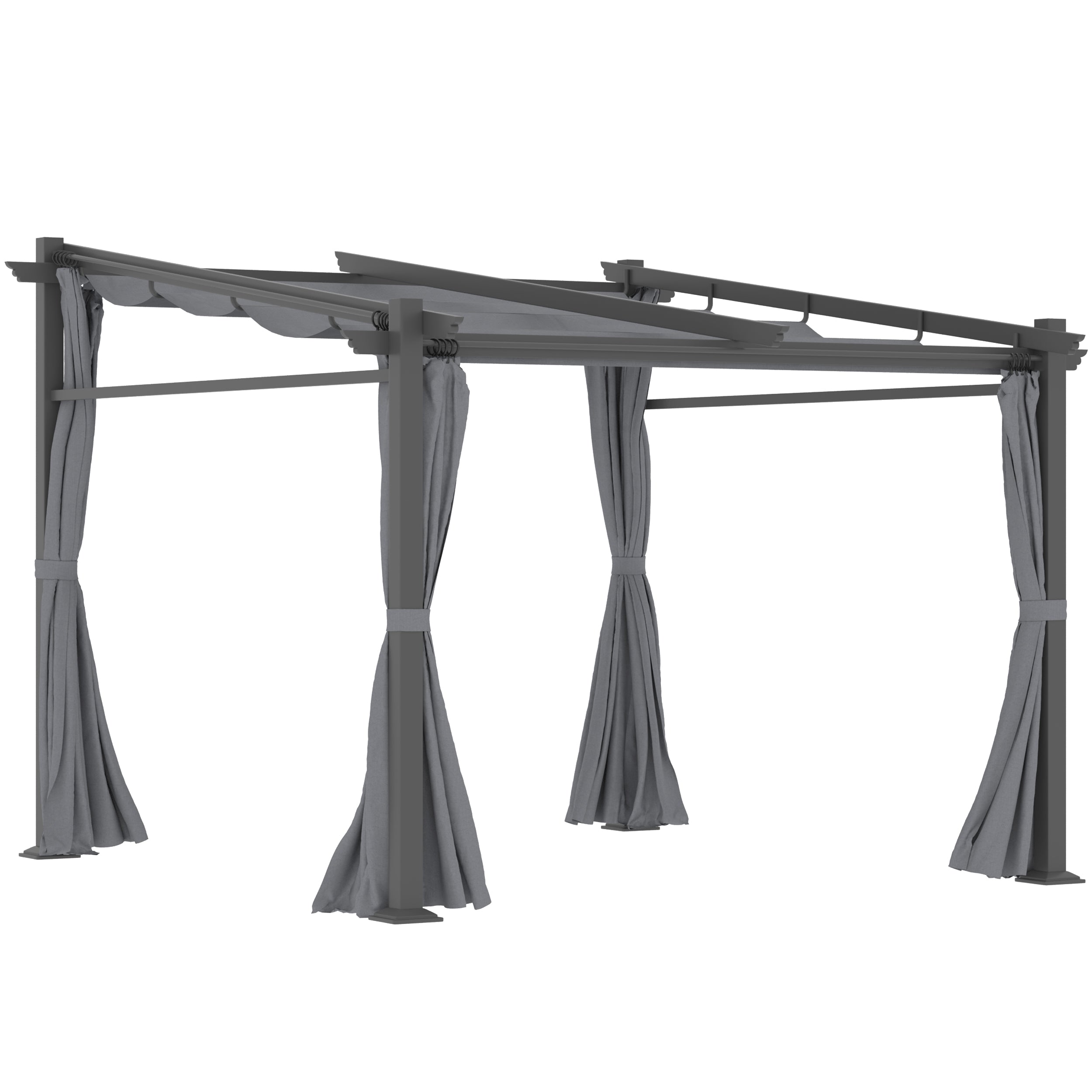 Outsunny 9.7'x9.7' Metal Pergola with Retractable Roof Dark Grey Outdoor Shade Canopy